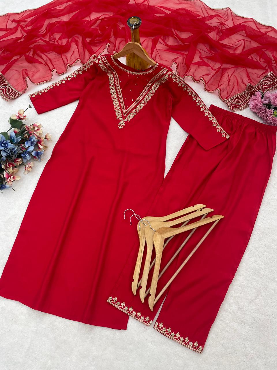 Roman Fabric Suit Set Cherry Red